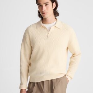 Madewell Johnny-Collar Sweater Polo in Heritage Merino Wool Neutral Mens M NWT